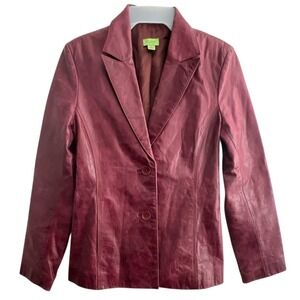 VTG John Carlisle Red Leather Blazer Jacket Womens Small Y2K Distressed Retro